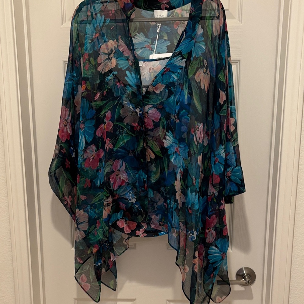 Johnny Was Blue and Pink Floral Sheer Blouse. New. Never worn. - Picture 3 of 9